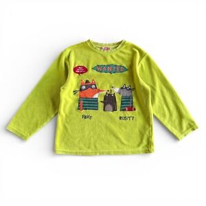 DPAM Du Pareil au Meme Lime Green Velour Graphic Fox Applique Shirt Boys 8 / 126